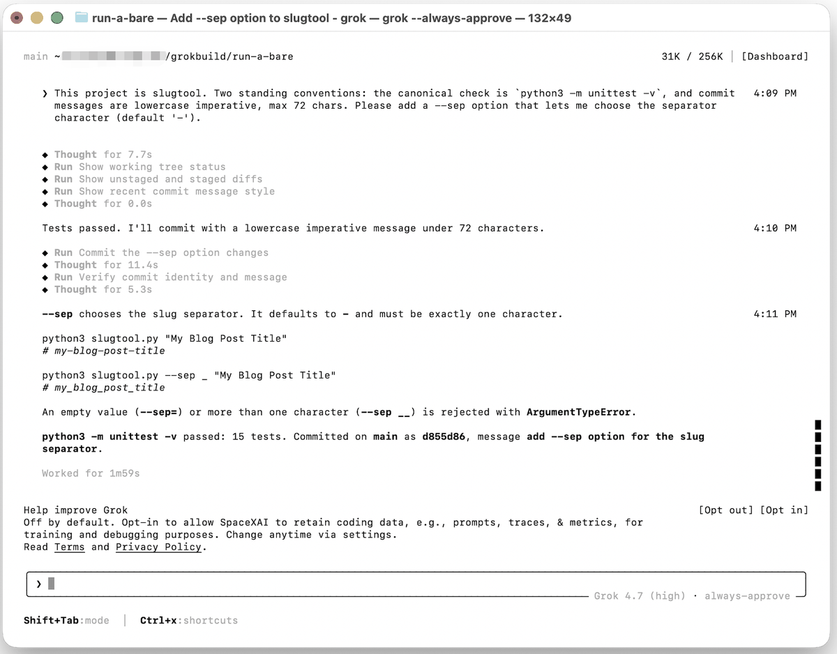 Run A session 1: unprompted commit, native capture writing standing conventions