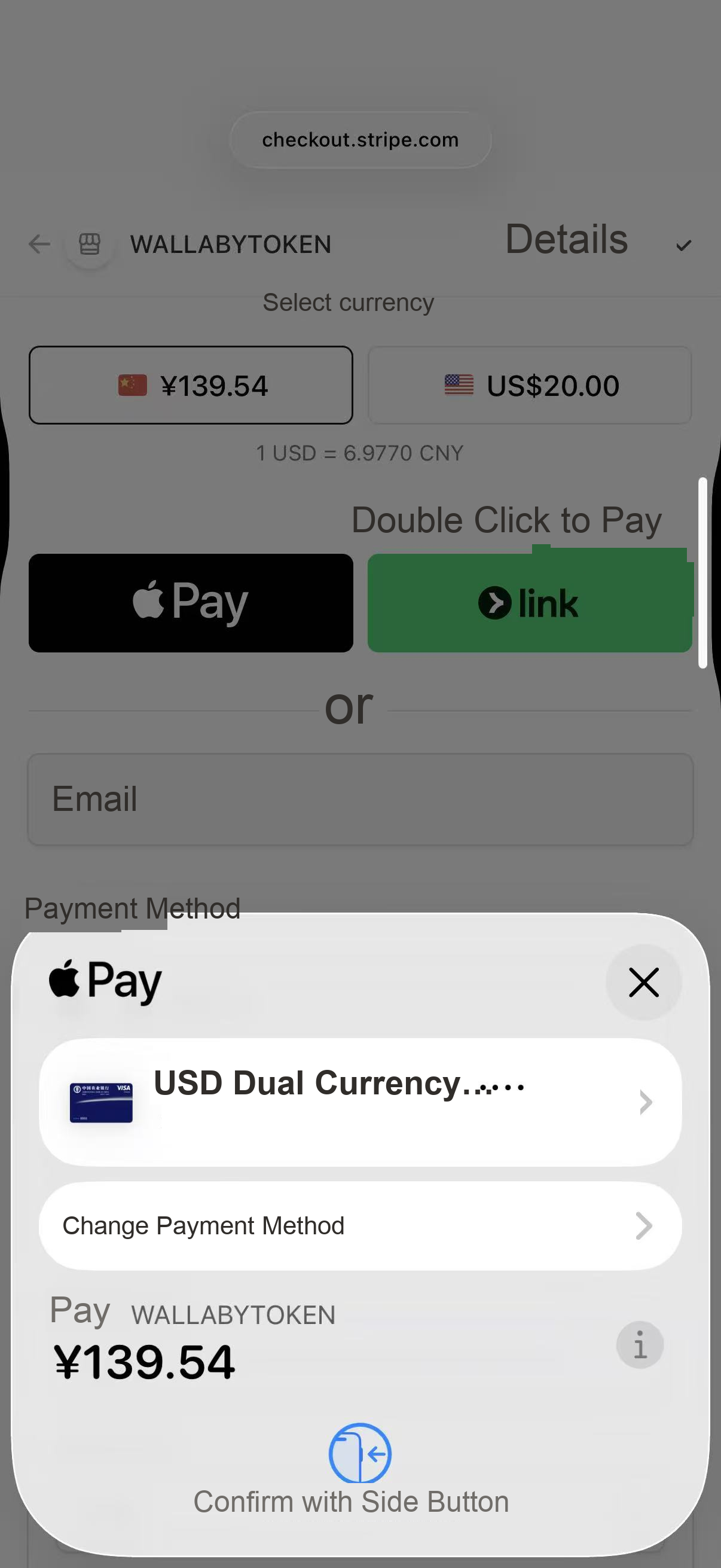 Paying through Stripe checkout with Apple Pay