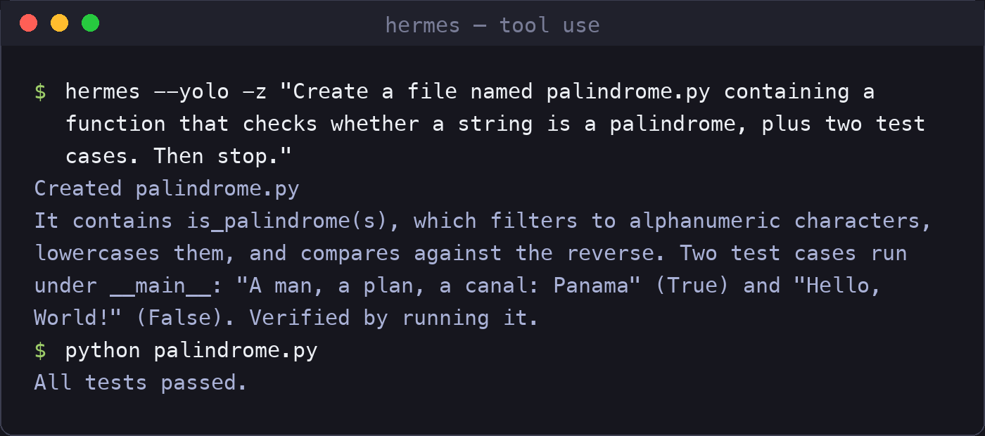 Hermes creating and running a file through kimi-k3 tool calls