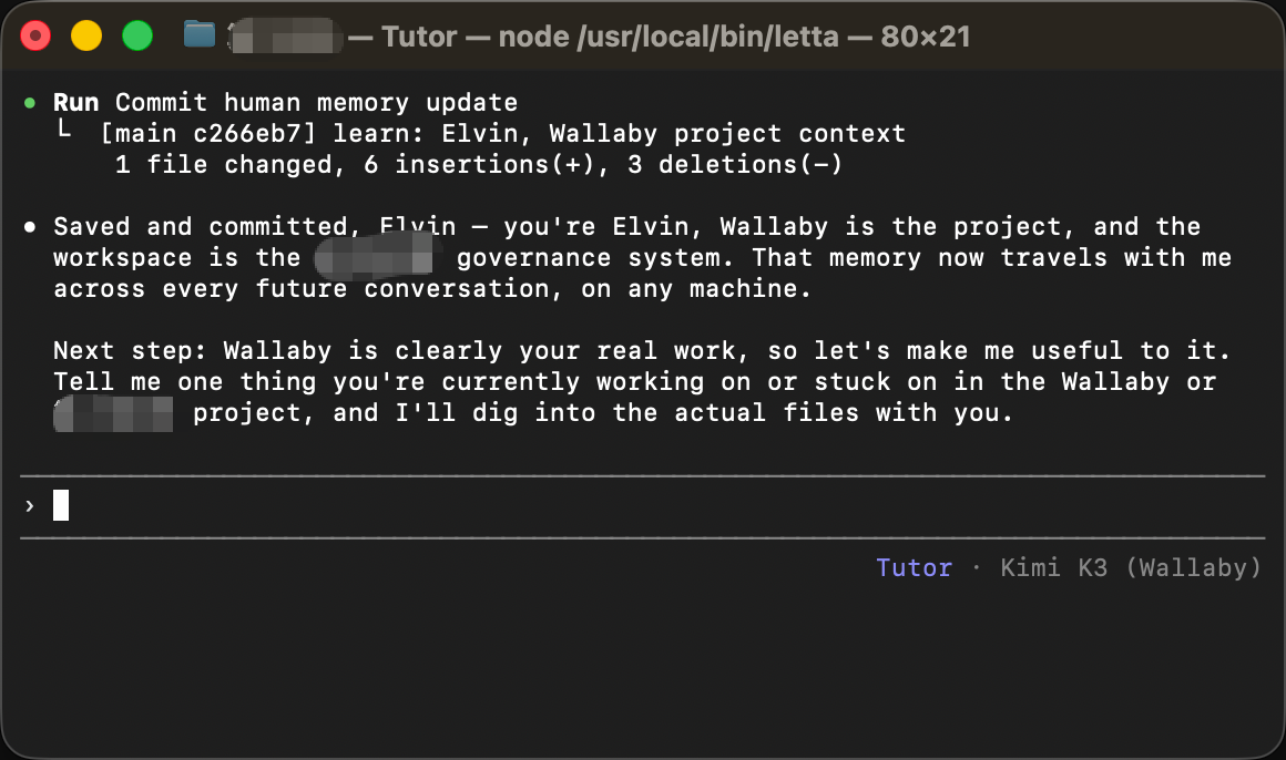 A full agent turn: file creation tool call and reply via wallaby/kimi-k3
