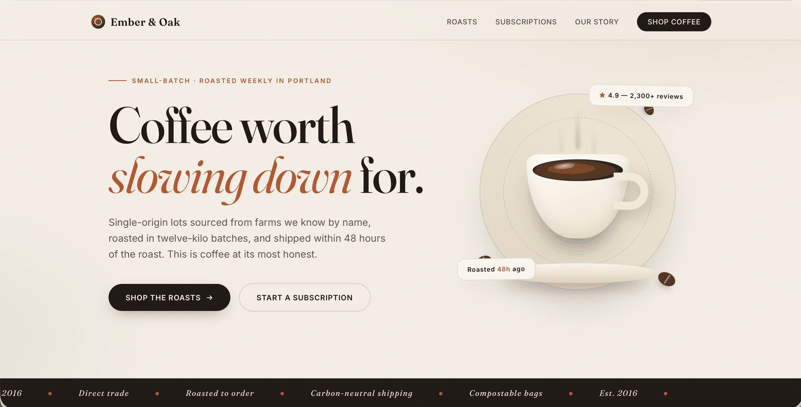 The generated landing page rendered in a browser