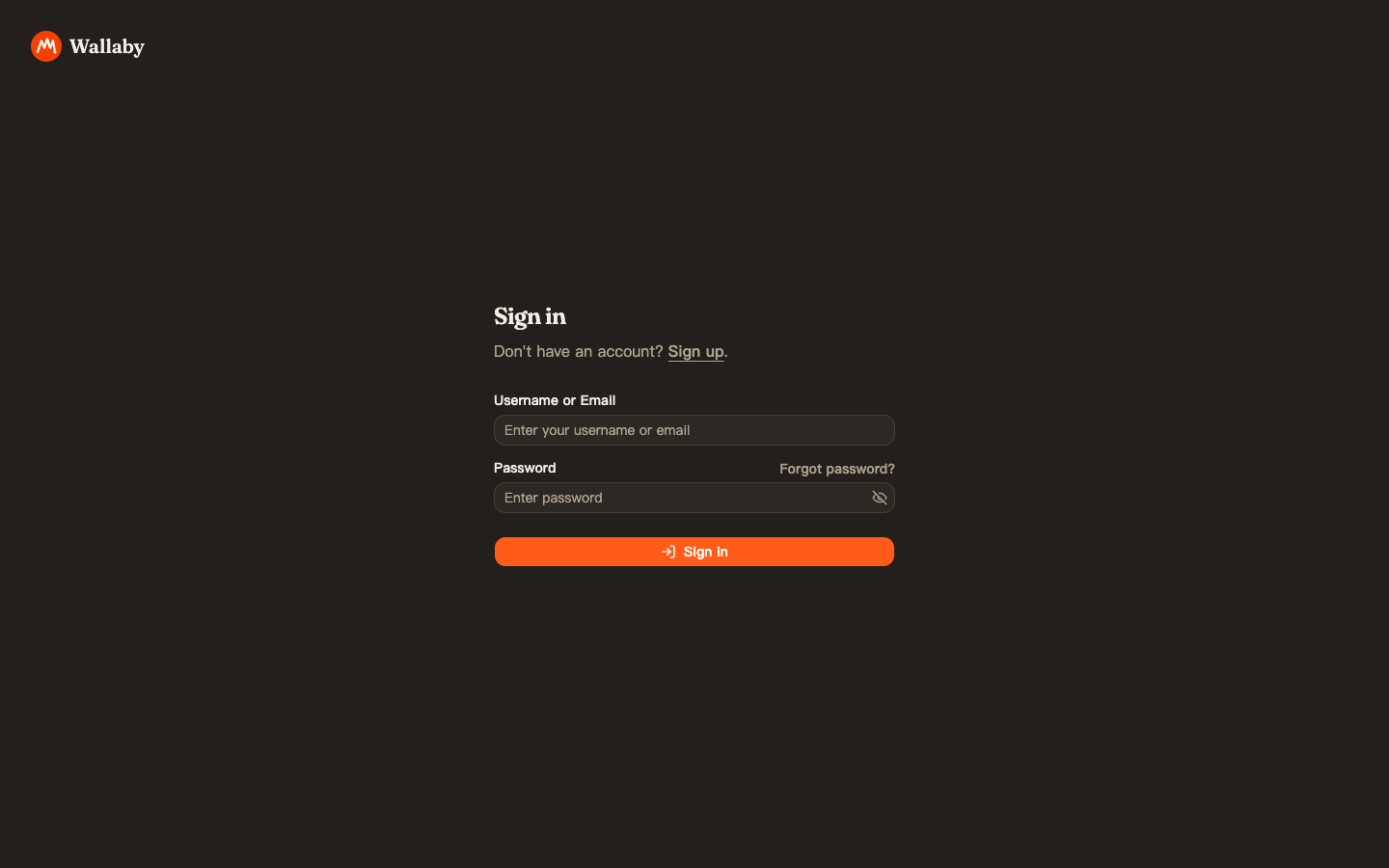 Wallaby console sign-in page