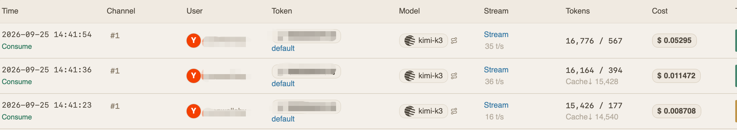 The bill that actually exists: session two's three calls itemized in the provider console, ≈ $0.07 in total